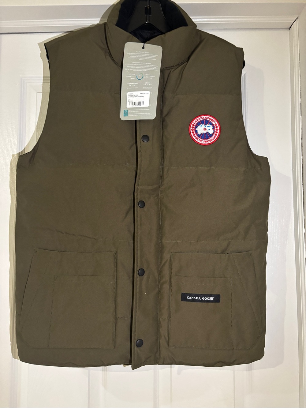 Canada Goose Freestyle Military Green Quilted Down Vest with Logo Patch